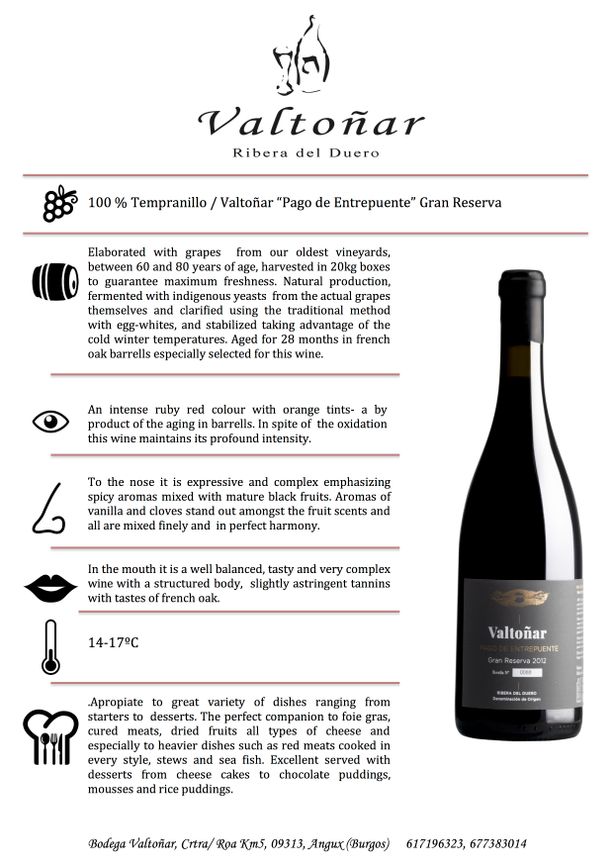 Valtoñar Pago de Entrepuente Gran Reserva 2012