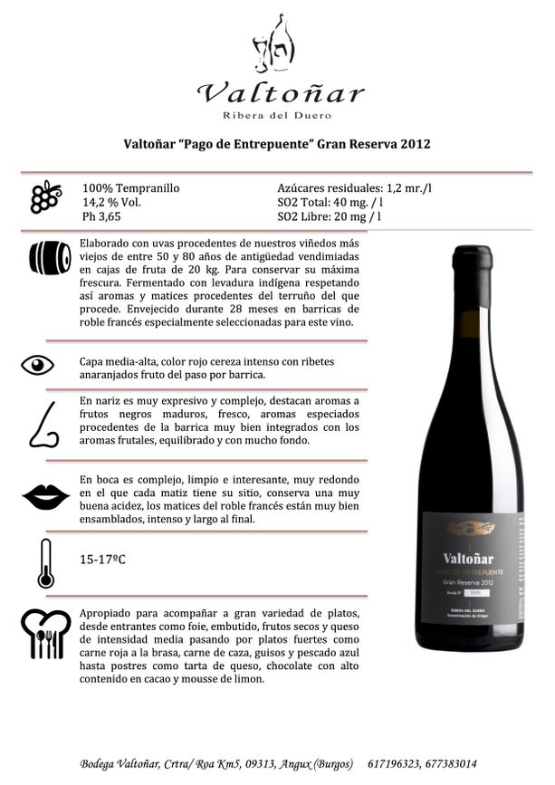 Valtoñar Pago de Entrepuente Gran Reserva 2012